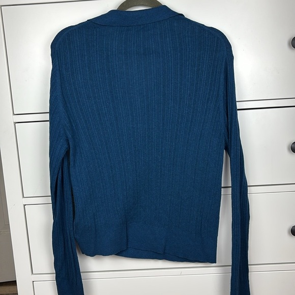 White + Warren Teal Ribbed Collared Sweater - L - Picture 8 of 8